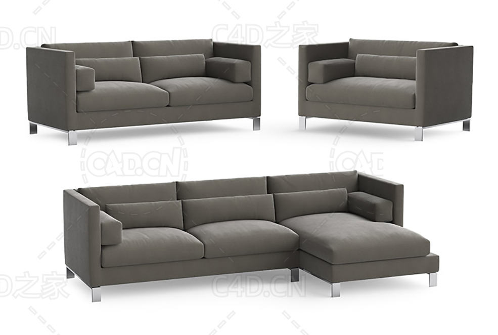 棕色客厅沙发双人沙发单人沙发拐角沙发C4D模型 sofa 3d model - C4D之家 - 05.jpg