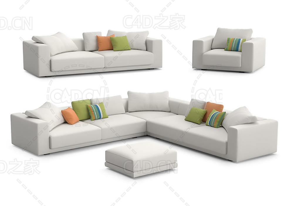 现代时尚客厅沙发布艺沙发双人沙发单人沙发拐角沙发C4D模型 sofa 3d model - C4D之家 - 07.jpg