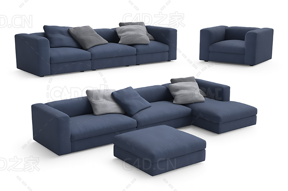蓝色客厅沙发布艺沙发三人沙发L型沙发单人沙发C4D模型 sofa 3d model - C4D之家 - 08.jpg