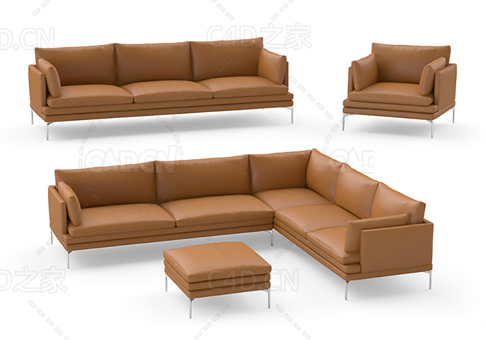 棕色沙发现代客厅沙发三人沙发单人沙发L型沙发C4D模型 sofa 3d model - C4D之家 - 09.jpg