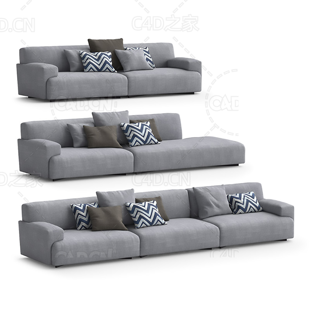 灰色现代沙发三人沙发双人沙发客厅沙发C4D模型 sofa 3d model - C4D之家 - 11.jpg