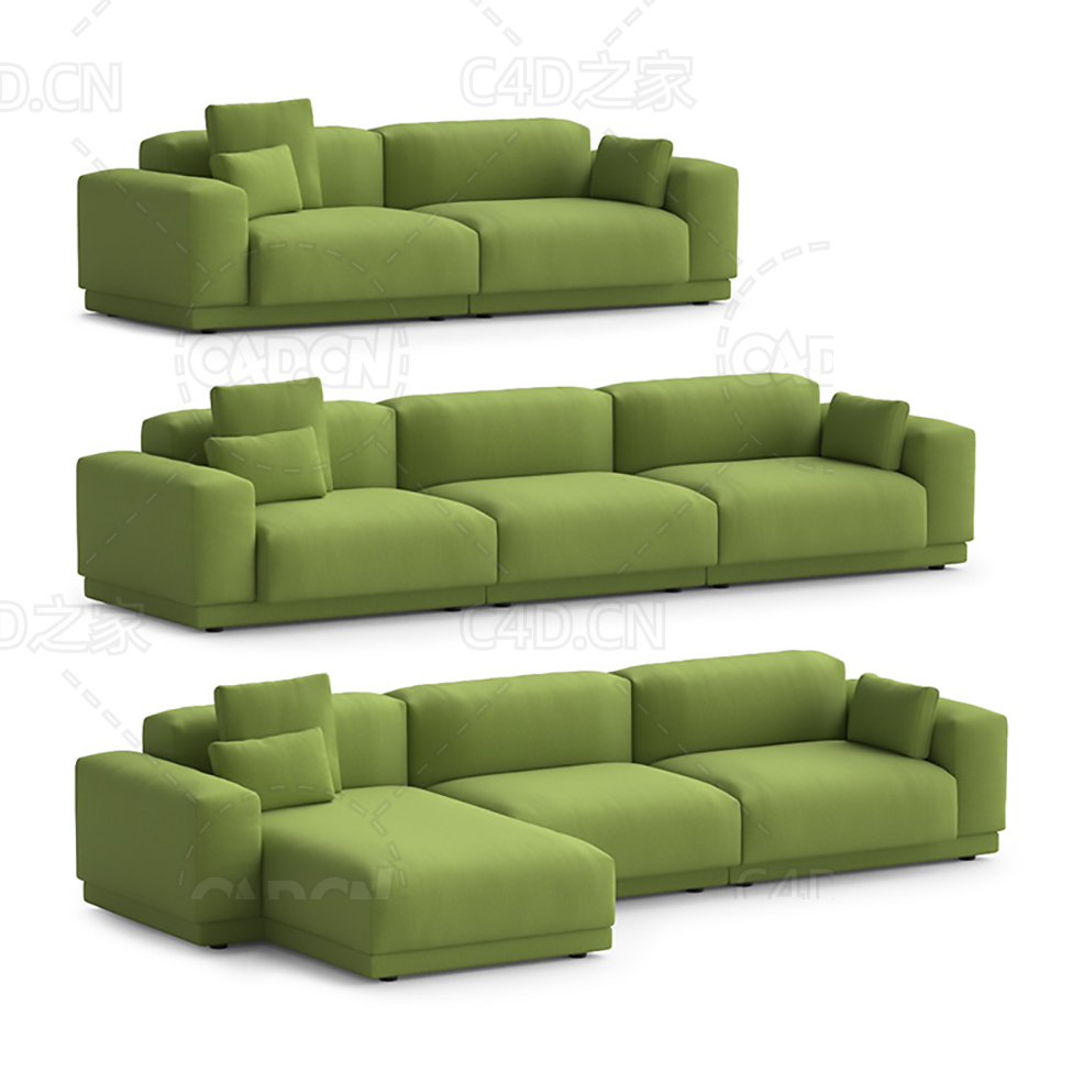 绿色布艺沙发双人沙发三人沙发L型沙发C4D模型 sofa 3d model - C4D之家 - 12.jpg