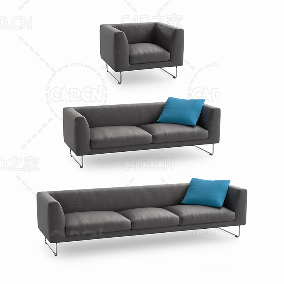 灰色客厅沙发时尚现代沙发单人双人三人沙发C4D模型 sofa 3d model - C4D之家 - 16.jpg