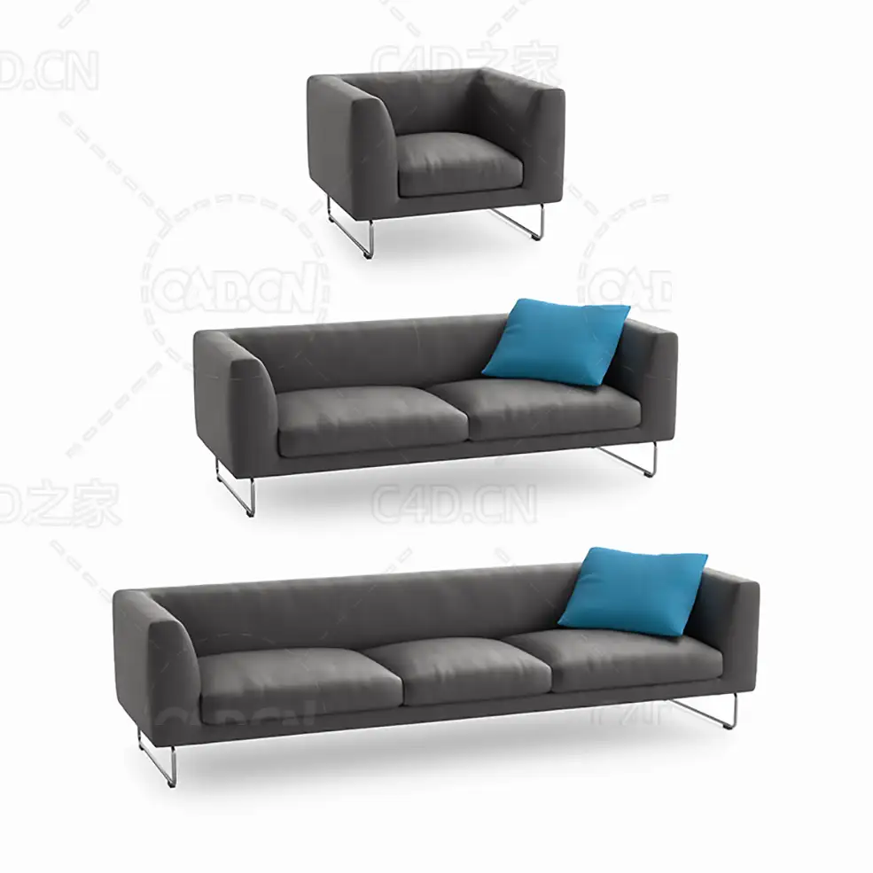 灰色客厅沙发时尚现代沙发单人双人三人沙发C4D模型 sofa 3d model