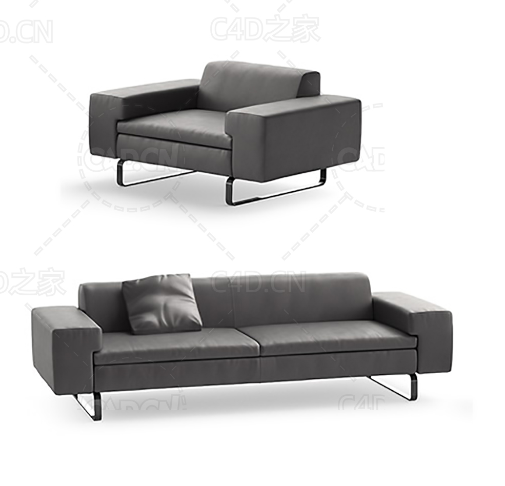 深灰色时尚沙发单人双人沙发C4D模型 sofa 3d model - C4D之家 - 15.jpg