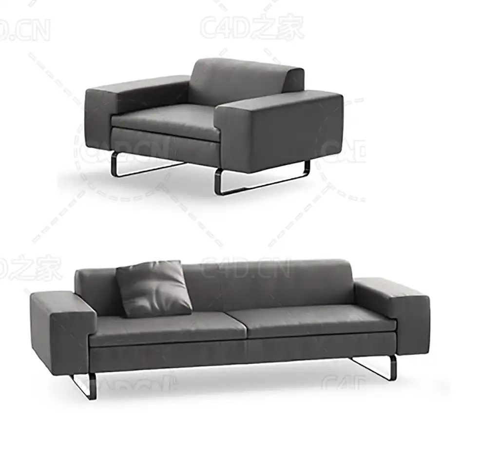 深灰色时尚沙发单人双人沙发C4D模型 sofa 3d model