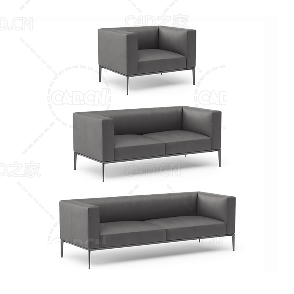 黑色客厅休闲沙发双人沙发单人沙发C4D模型 sofa 3d model - C4D之家 - 13.jpg