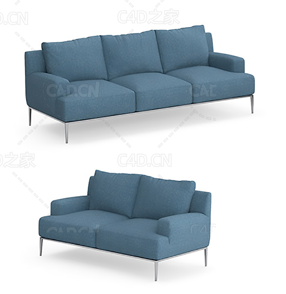 蓝色布艺沙发客厅三人双人沙发C4D模型 sofa 3d model - C4D之家 - 22.jpg