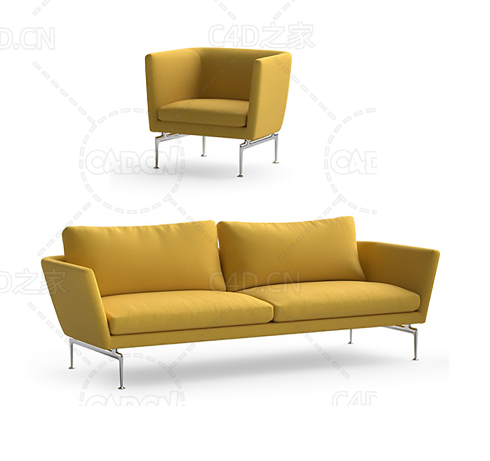 黄色客厅沙发简约沙发双人沙发单人沙发C4D模型 sofa 3d model - C4D之家 - 18.jpg