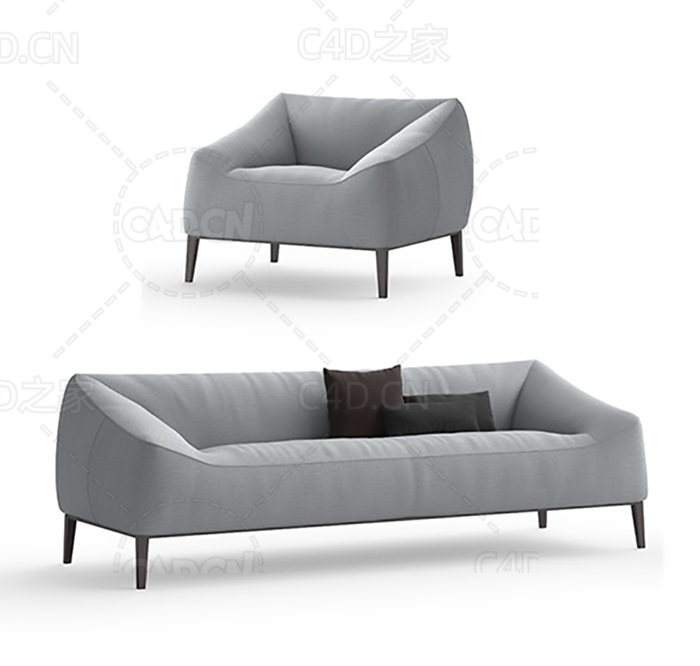 灰色布艺双人沙发单人沙发C4D模型 sofa 3d model - C4D之家 - 19.jpg