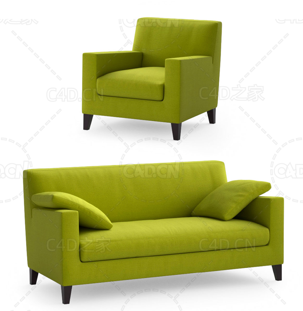 黄绿色布艺沙发客厅双人沙发单人沙发C4D模型 sofa 3d model - C4D之家 - 24.jpg