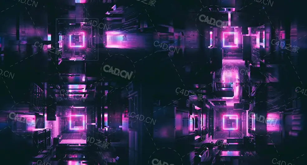 发光方格扫描框科幻隧道穿梭循环动画beeple_STRT_c4d