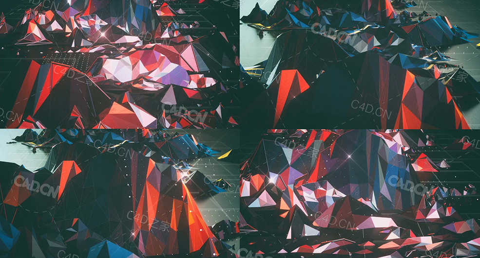 低面多边形山体色彩光影变幻循环动画brokchrd-c4d