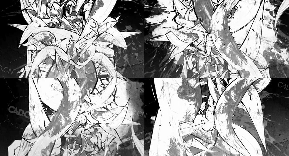 漫画风素描卡通样条交错循环动画bloodworms