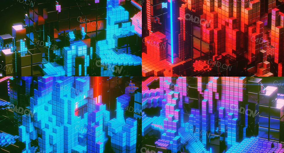 生长的像素方块循环动画c4dbuilt(ee)-c4d