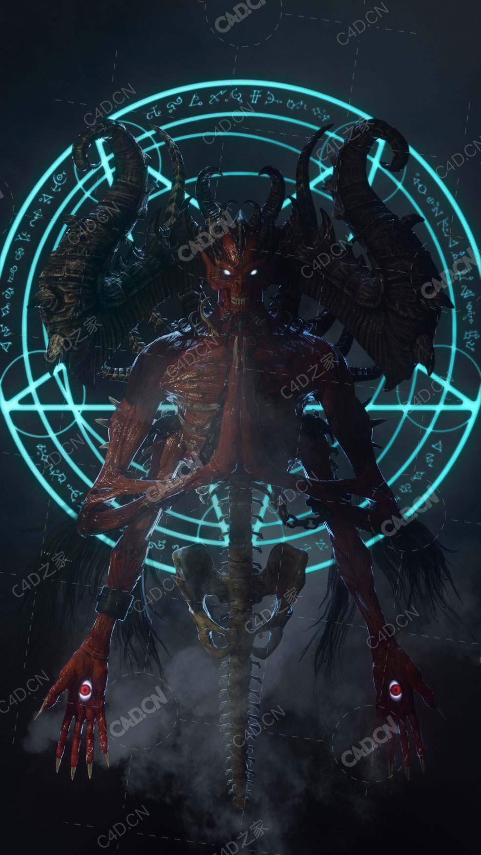 打座的骷髅恶魔坐像模型