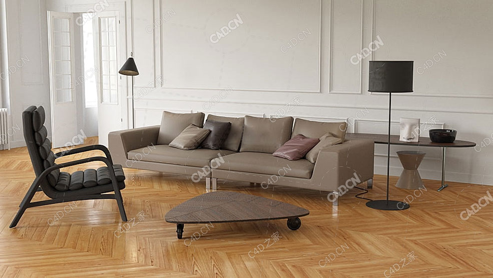 棕色皮沙发客厅沙发双人沙发模型