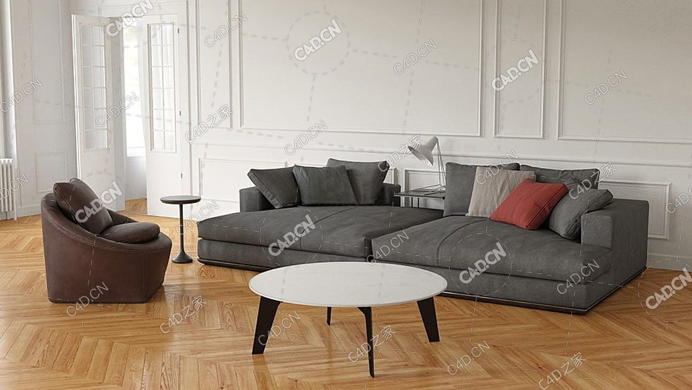 现代家具客厅沙发布艺沙发沙发模型椅子模型茶几模型台灯模型