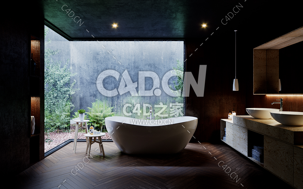C4D现代浴室卫生间场景3D模型Tropical Bathroom