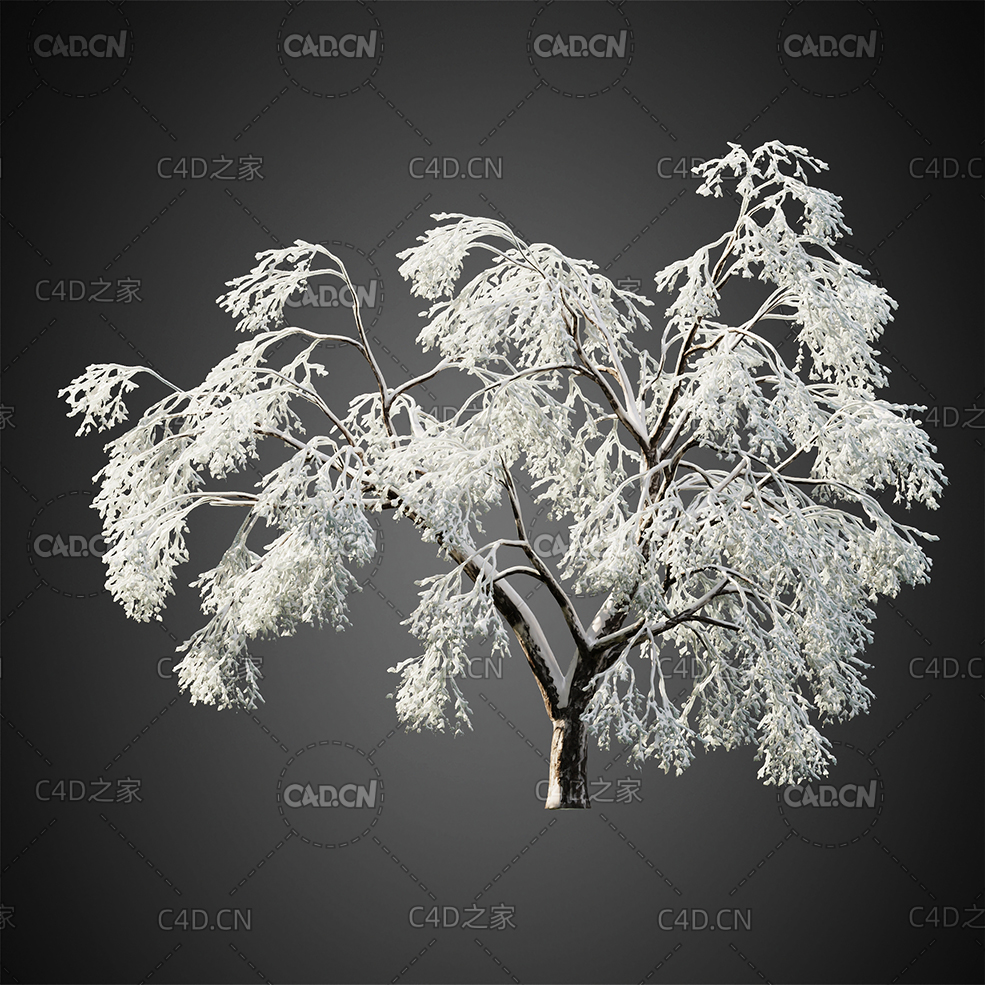 雪后雾凇冰花冬天树木C4D模型HeliosVegetation Vol.8