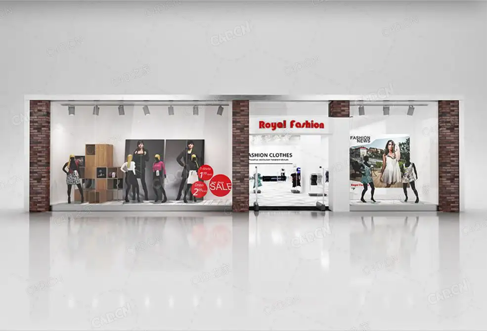 服装商店橱窗3d model of Shop window witch low polyinterior