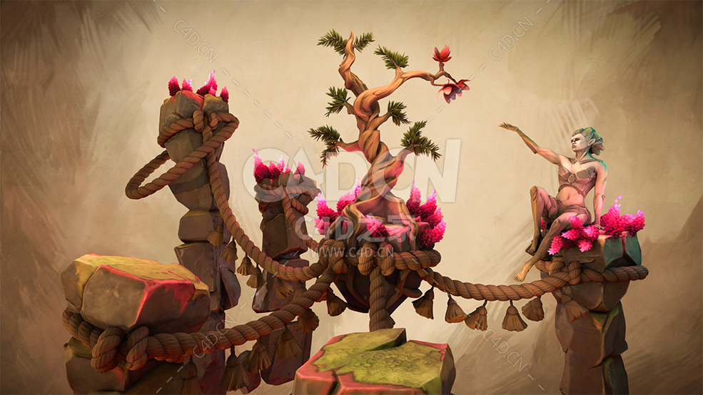 C4D卡通松树岩石麻绳人物模型this-tree-is-growing - C4D之家 - 02.jpg
