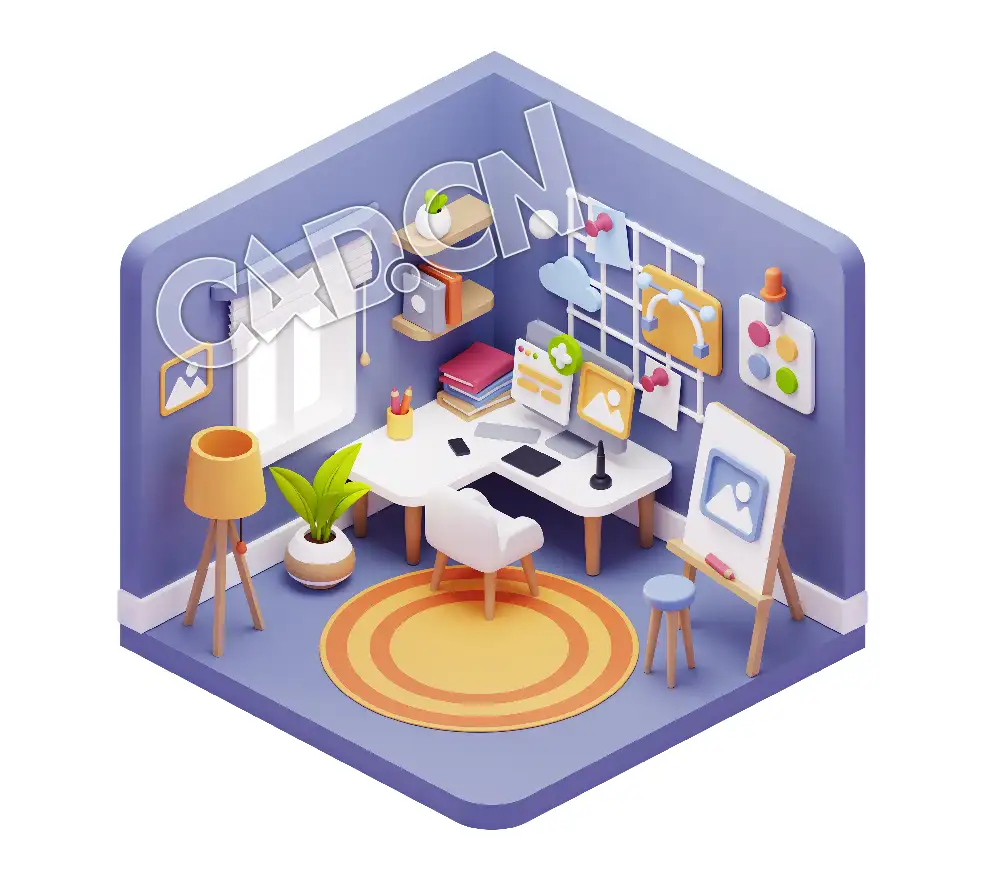 蓝色平面设计师等距卡通办公场景室内插画图标元素模型 3d workspace illustrations - C4D之家 - 4_01.jpg