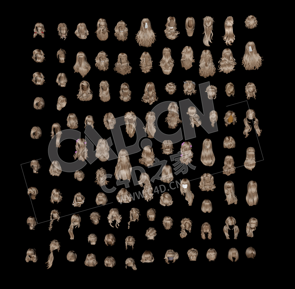 102个女性头发造型发型模型合集 Sexual hair styling - C4D之家 - fbx_01.jpg