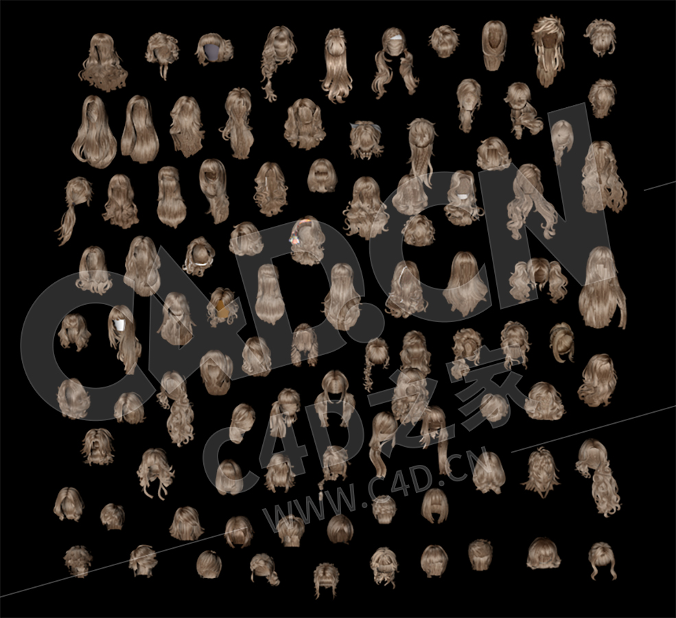 102个女性头发造型发型模型合集（第二套）Sexual hair styling - C4D之家 - fbx_02.jpg