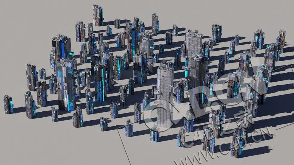 100个独特的赛博朋克科幻城市建筑3D模型100 Unique Cyberpunk Sci fi City Buildings