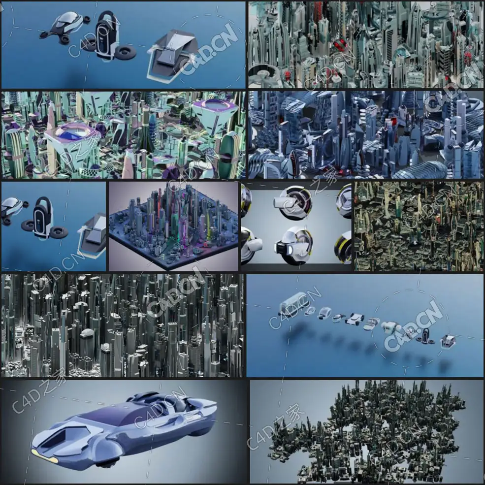 科幻城市楼房汽车低精度3D模型Futuristic LowPoly Cities with Flying Cars - C4D之家 - 未命名.jpg