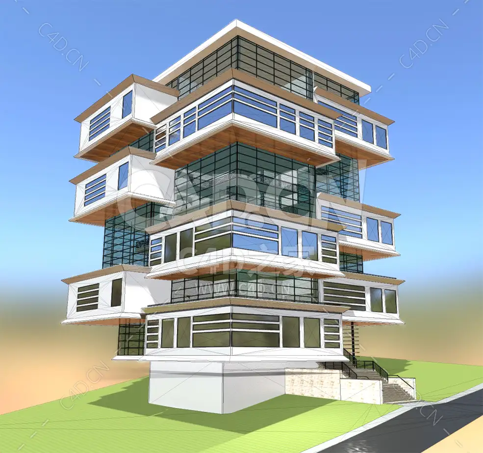 C4D多用途办公大楼建筑模型下载