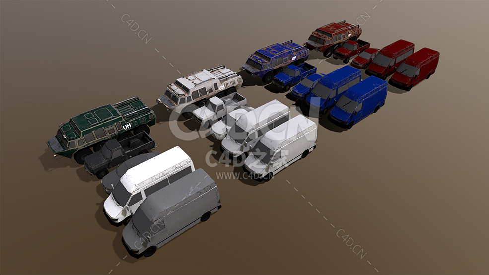 20辆破旧汽车C4D模型下载
