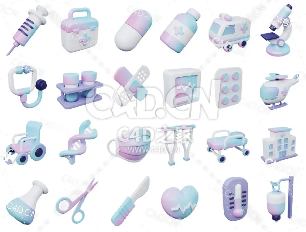 25个三维卡通医疗卫生图标C4D模型合集3D Medical Icons