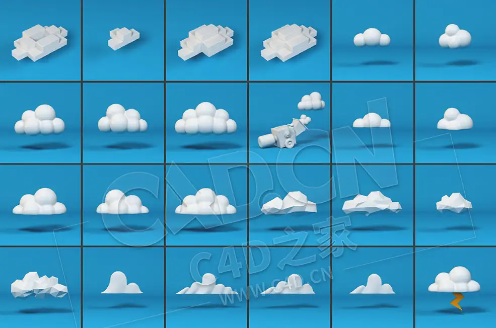 24个低面卡通白云云朵C4D模型合集cloud pack - C4D之家 - 55.jpg