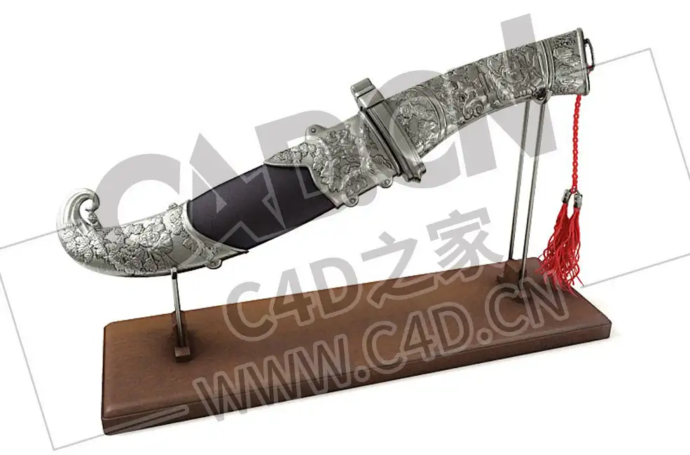 银饰弯刀工艺品摆件古董装饰品C4D模型下载 - C4D之家 - 02.png