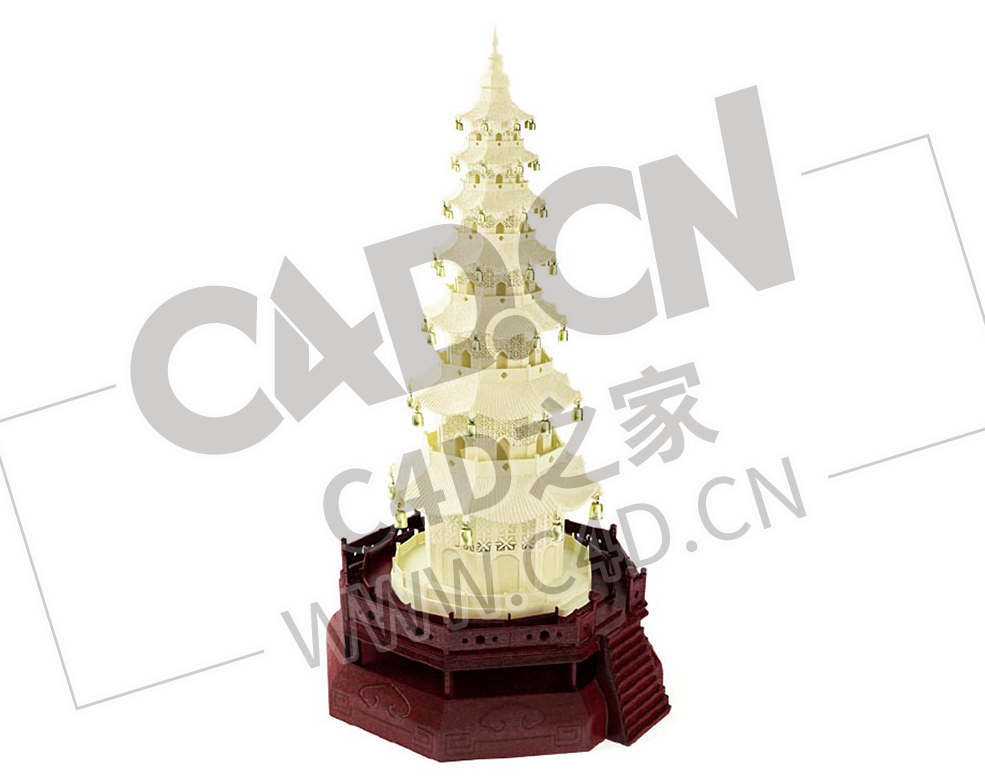 玉石雕刻玲珑宝塔工艺品摆件古董装饰品C4D模型下载 - C4D之家 - 04.png