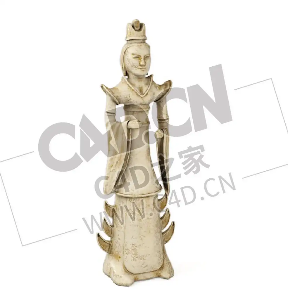 古代公主大臣陶俑人物雕塑工艺品摆件古董装饰品C4D模型下载 - C4D之家 - 09.png