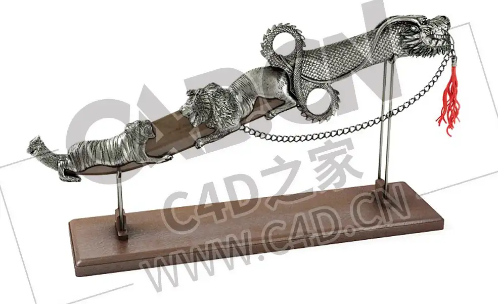 龙虎狮弯刀摆件工艺品古董装饰品C4D模型下载 - C4D之家 - 03.png