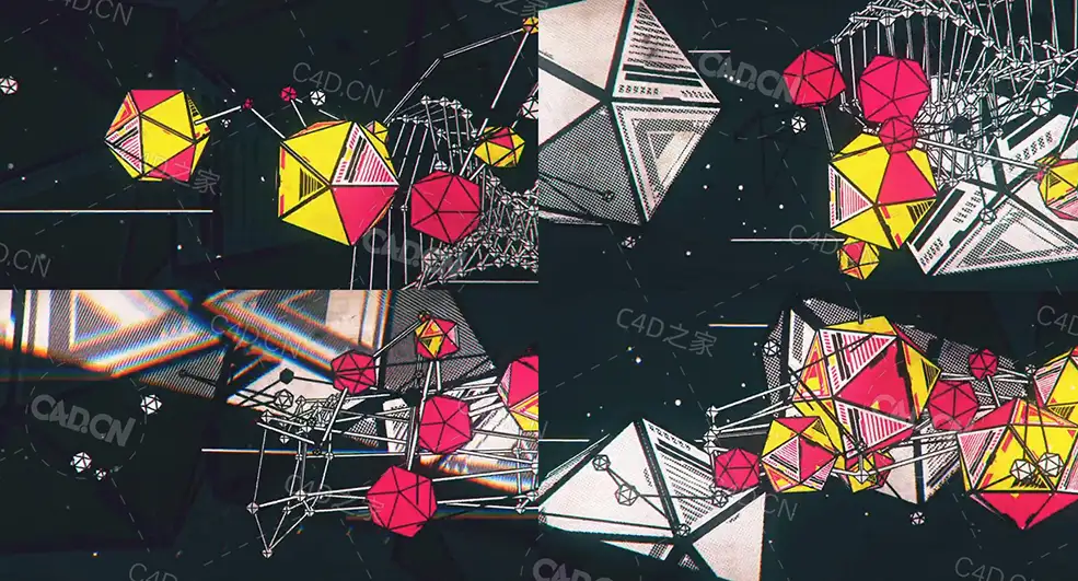 素描卡通网络六边形生长连接循环动画pinkhex