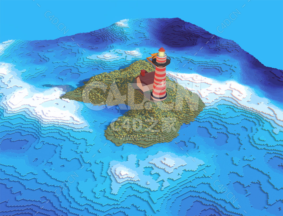 C4D低聚卡通海岛灯塔模型 Lighthouse Island Voxel - C4D之家 - 81.jpg
