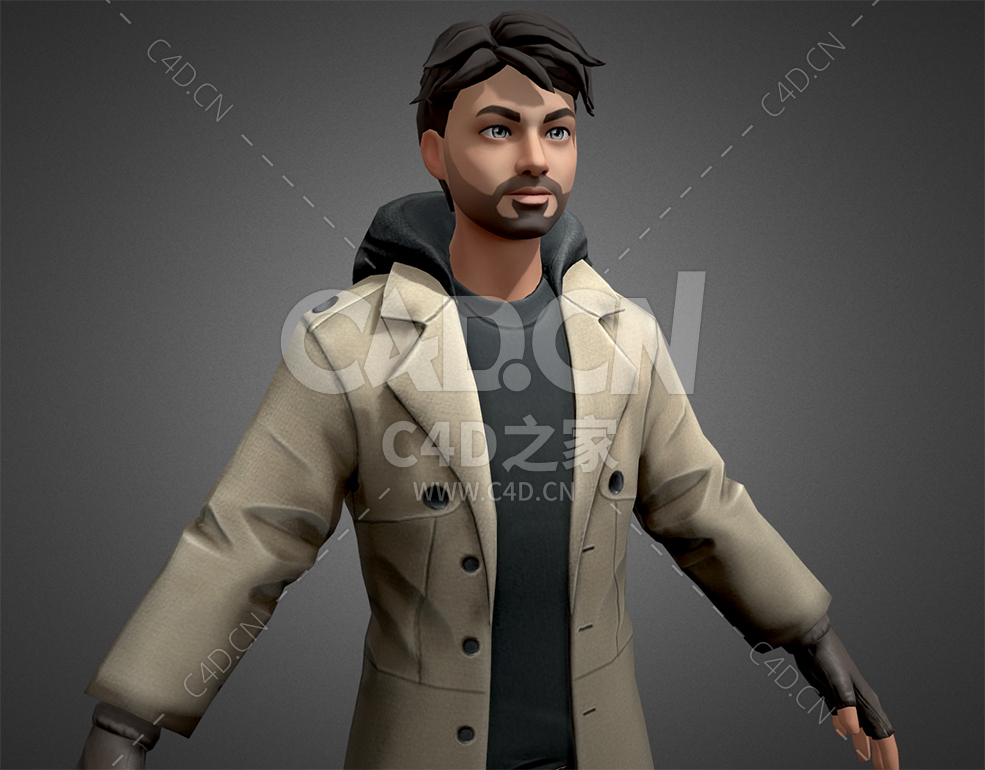 C4D卡通风衣短发男人模型下载 - C4D之家 - 86.jpg