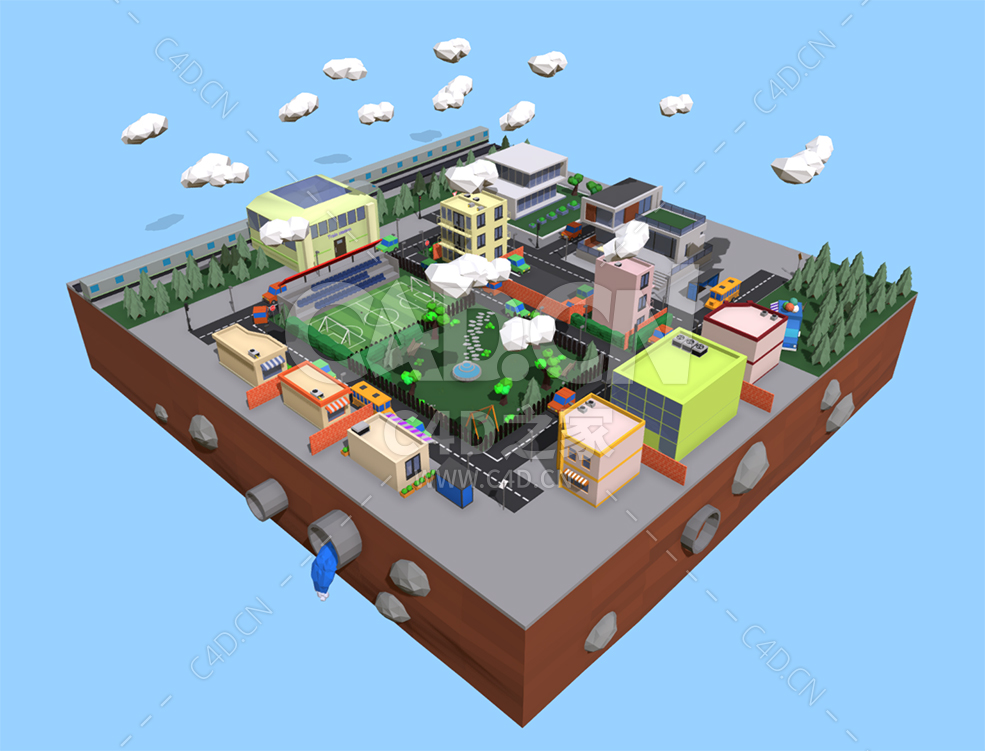 C4D低聚城市建筑篮球场卡通模型下载 - C4D之家 - 88.jpg