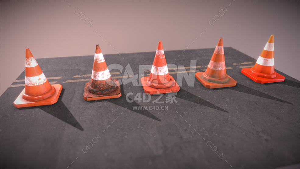 C4D交通锥雪糕筒路障工程模型下载 - C4D之家 - 75.jpg