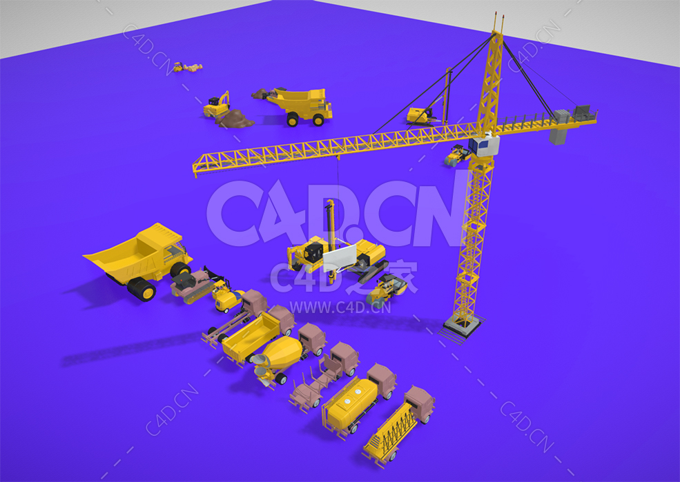 C4D低聚卡通塔吊水泥车运输车挖掘机工程车辆建筑模型合集 - C4D之家 - 77.jpg