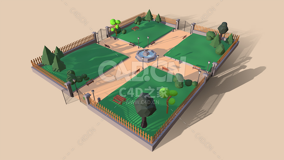 C4D卡通夕阳下的城市公园模型下载 - C4D之家 - 64.jpg