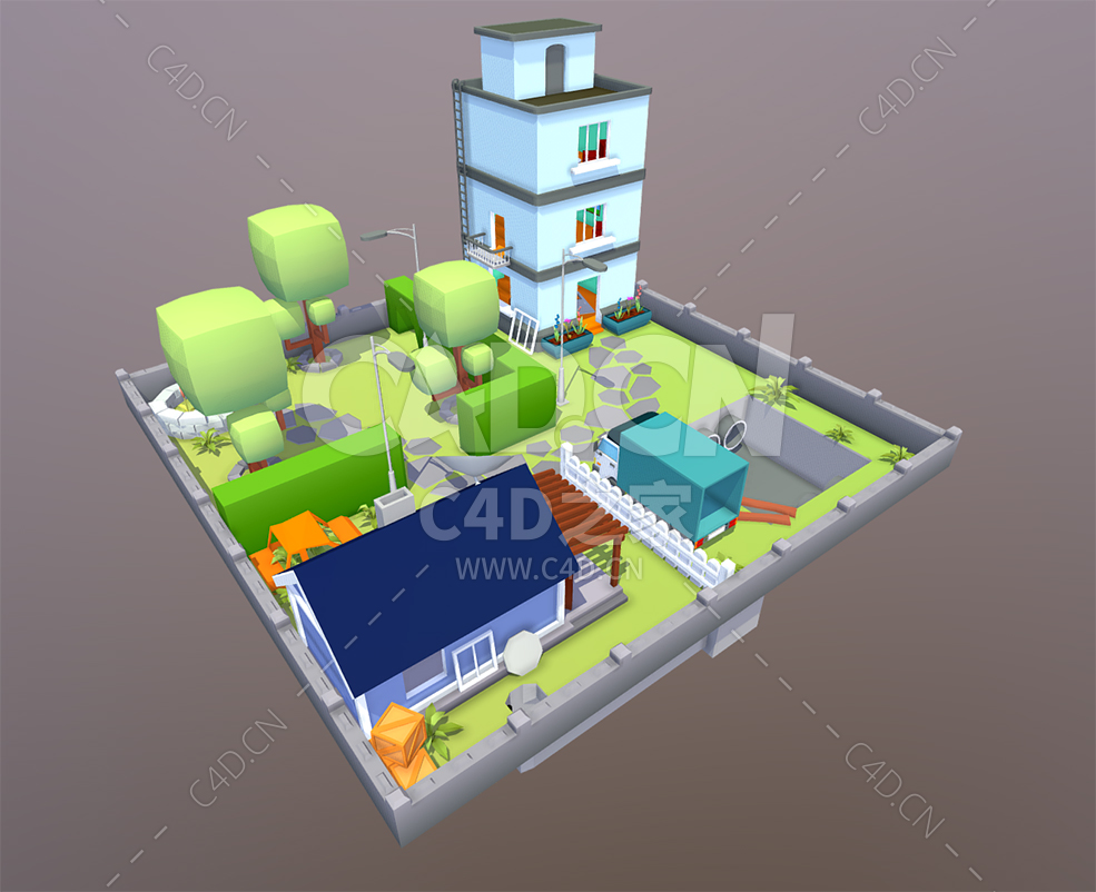 C4D低聚住宅院子建筑卡通模型下载 - C4D之家 - 67.jpg