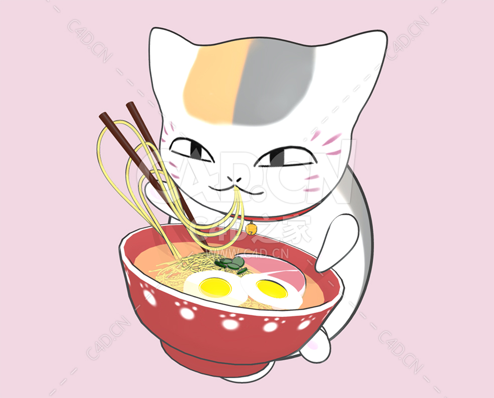 C4D吃面条的卡通小猫咪动物模型下载 - C4D之家 - 50.jpg