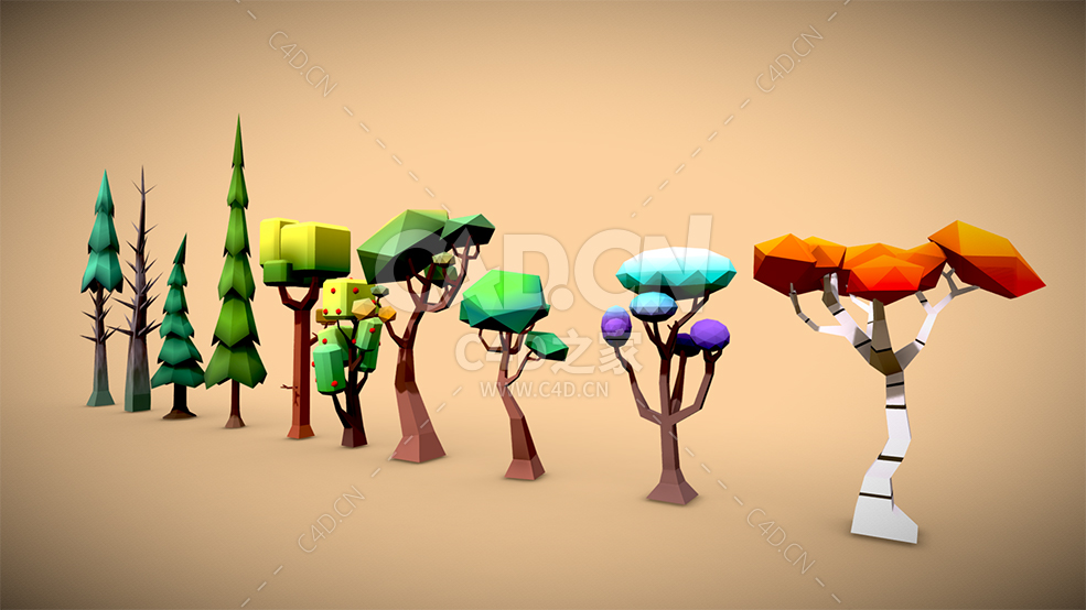 一组通话风格的低聚松树植物C4D模型合集 - C4D之家 - 32.jpg