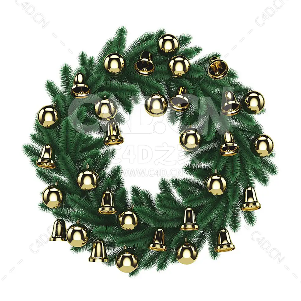 挂满铃铛圆球的松枝花环花圈 CHRISTMAS WREATH 2 - C4D之家 - cgaxis_models_39_03.jpg